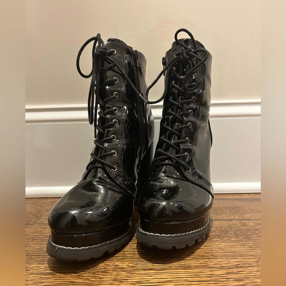 Black Patent Leather Fetish Boots Women’s 11